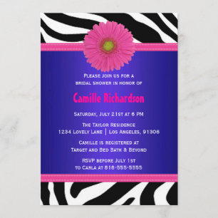 Navy and Pink, Zebra Bridal Shower Invitation