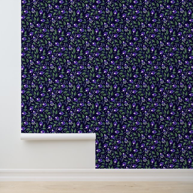 Navy and Purple Floral  Wallpaper (Application)