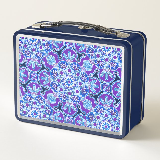  Navy and Purple tile Print Lunch Box (Back)