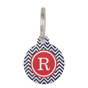 Navy and Red Chevron Monogram Pet Tag