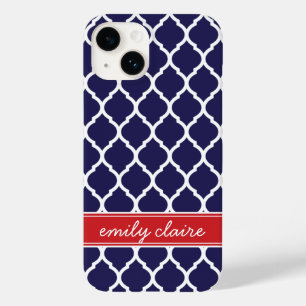 Navy and Red Chic Moroccan Lattice Monogram Case-Mate iPhone 14 Case