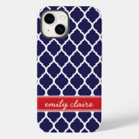 Navy and Red Chic Moroccan Lattice Monogram