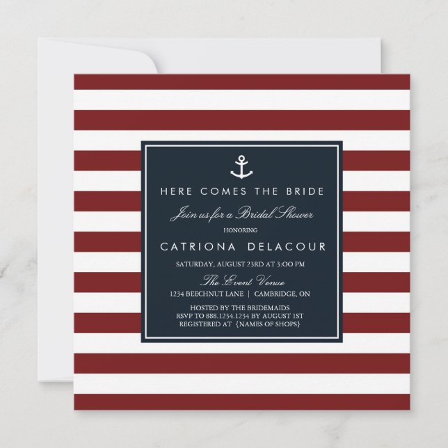 Navy and Red Nautical Bridal Shower Invitation (Front)