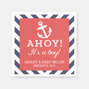 Navy and Red Nautical Chevron Baby Shower Napkins