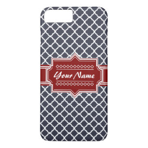Navy and Red Quatrefoil Personalized iPhone 8 Plus/7 Plus Case