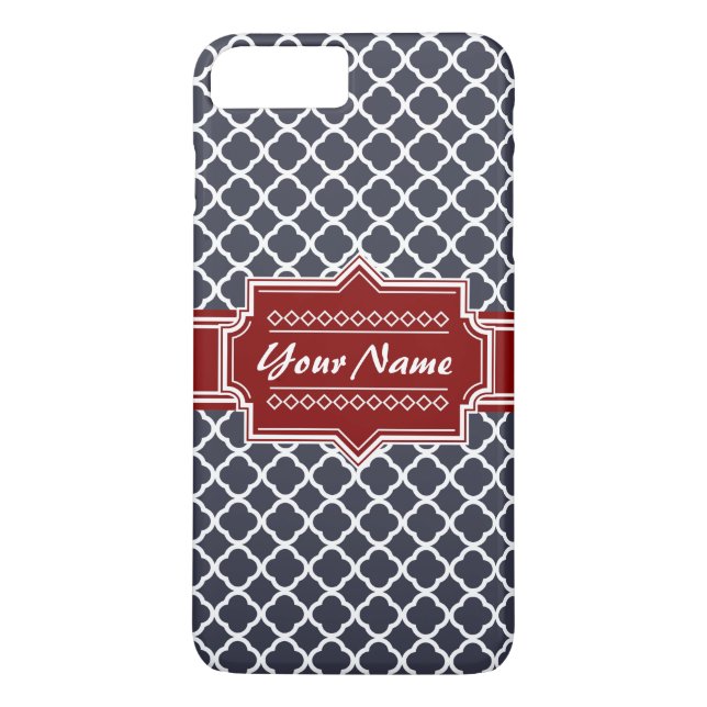 Navy and Red Quatrefoil Personalized Case-Mate iPhone Case (Back)