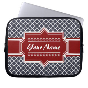Navy and Red Quatrefoil Personalized Laptop Sleeve