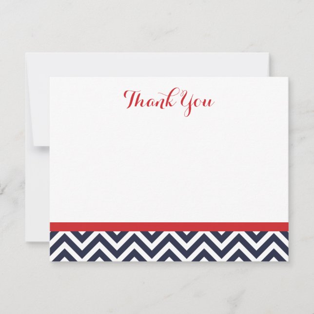 Navy and Red Simple Chevron Thank You Note Cards (Front)