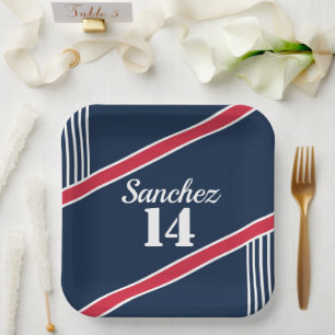 Navy and Red Sports Theme Paper Plate