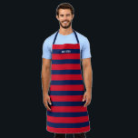 Navy and Red Striped Pattern Custom Name Apron<br><div class="desc">Add your name to this design with bold stripes. A preppy pattern with bold stripes and a monogram of your first or last name. For advanced users, you can click on the edit/customize button and change the colours of the lines. Create your own and change the colours to your favourite...</div>