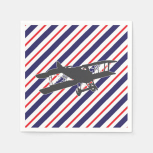 Navy and Red Vintage Biplane Airplane Napkins