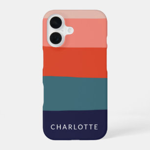  Navy and Red Wide Abstract Stripes Personalized   iPhone 16 Case