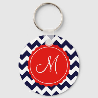Navy and Red Zig Zag Custom Initial Keychain