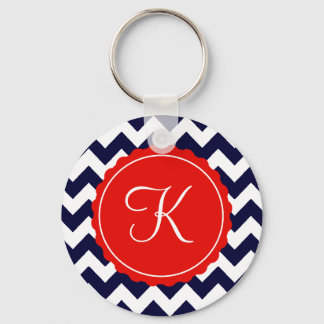 Navy and Red Zig Zag Custom Initial Keychain