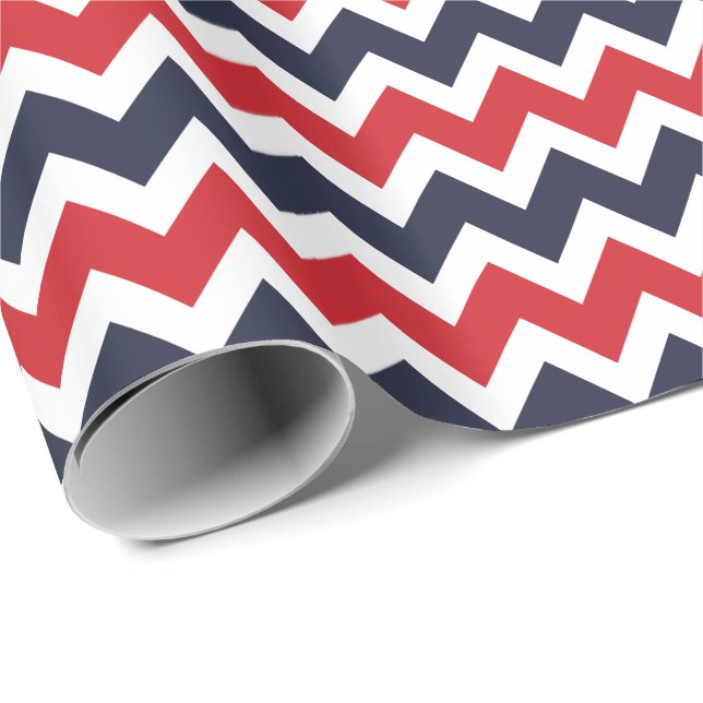 Navy and Red Zigzag Chevron Stripes Wrapping Paper (Roll Corner)