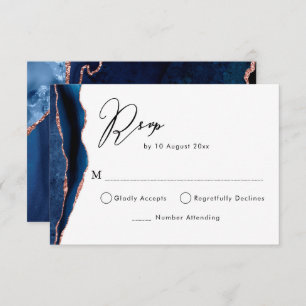 navy and rose gold agate RSVP card