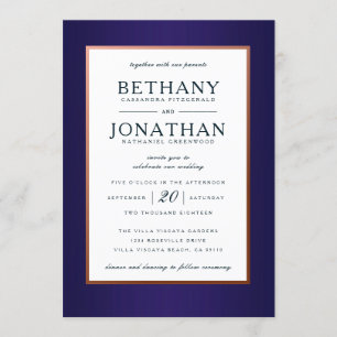 Navy and Rose Gold Glitter Wedding Invitation