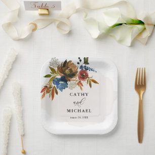 Navy and Rust Boho Floral Customized Dessert Paper Plate