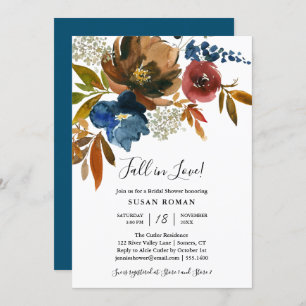 Navy and Rust Fall in Love Bridal Shower Invitation
