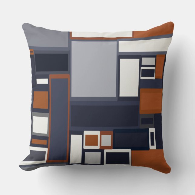Navy and Rust Mid Century Modern Pattern Throw Pillow (Front)