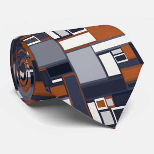 Navy and Rust Mid Century Modern Pattern Tie