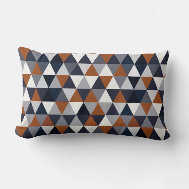 Navy and Rust Triangles I B Lumbar Pillow (Front)