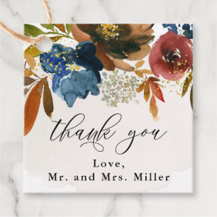 Navy and Rust Watercolor Boho Wedding Floral Favour Tags