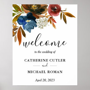 Navy and Rust Watercolor Wedding Welcome Poster