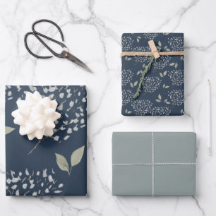 Navy and Sage Floral Wrapping Paper Sheet