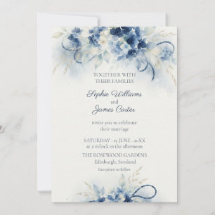 Navy and Seaglass Coastal Hydrangea Yacht Club Invitation