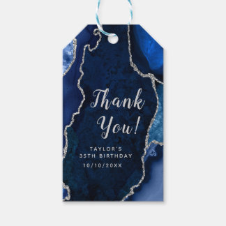 Navy and Silver Agate Birthday Thank You Gift Tags