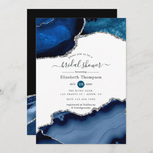 Navy and Silver Agate Bridal Shower Invitation