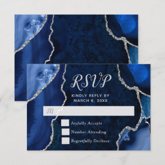 Navy and Silver Agate Marble RSVP