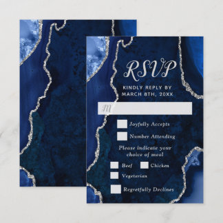 Navy and Silver Agate Meal Choice RSVP Card