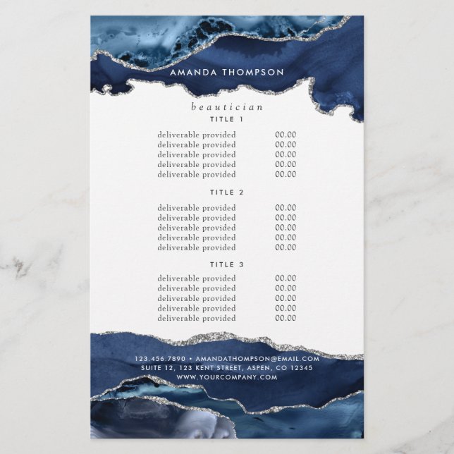 Navy and Silver Agate Precious Stone Corporate Flyer (Front)