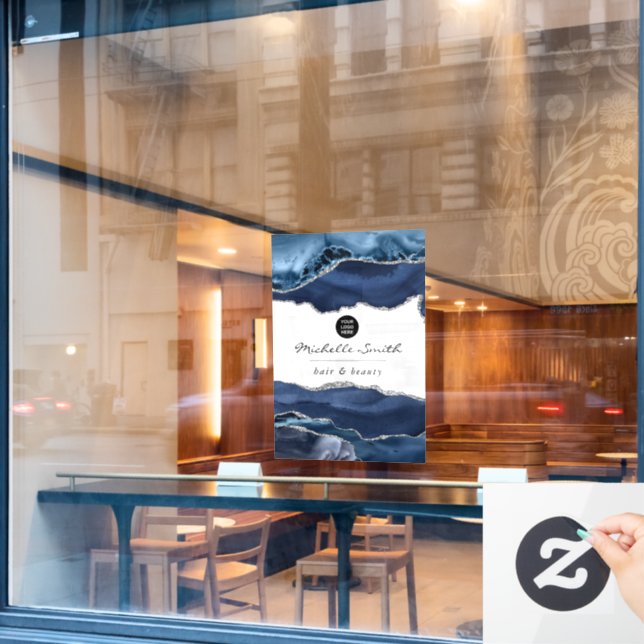 Navy and Silver Agate Precious Stone Corporate Window Cling (Cafe Window)