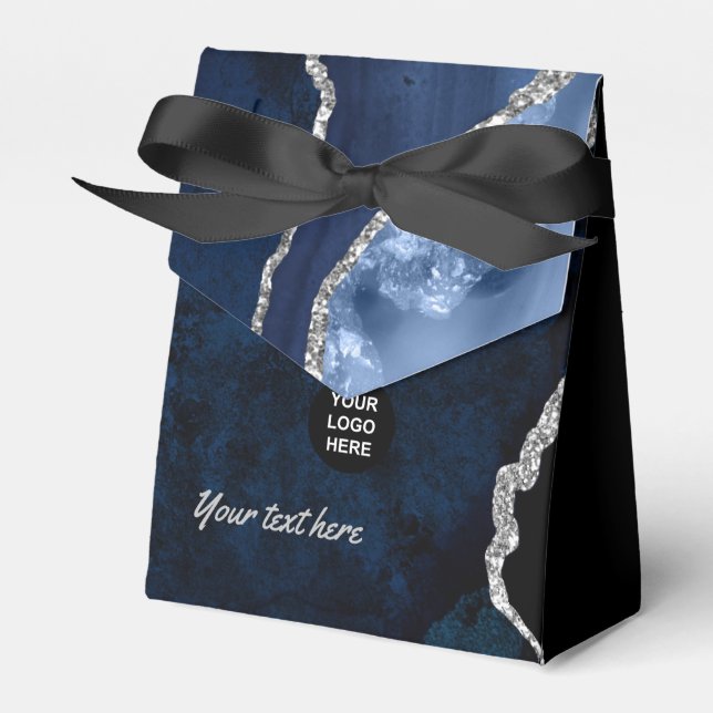 Navy and Silver Agate Precious Stone Favor Box (Front Side)