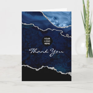Navy and Silver Agate Precious Stone Thank You Card