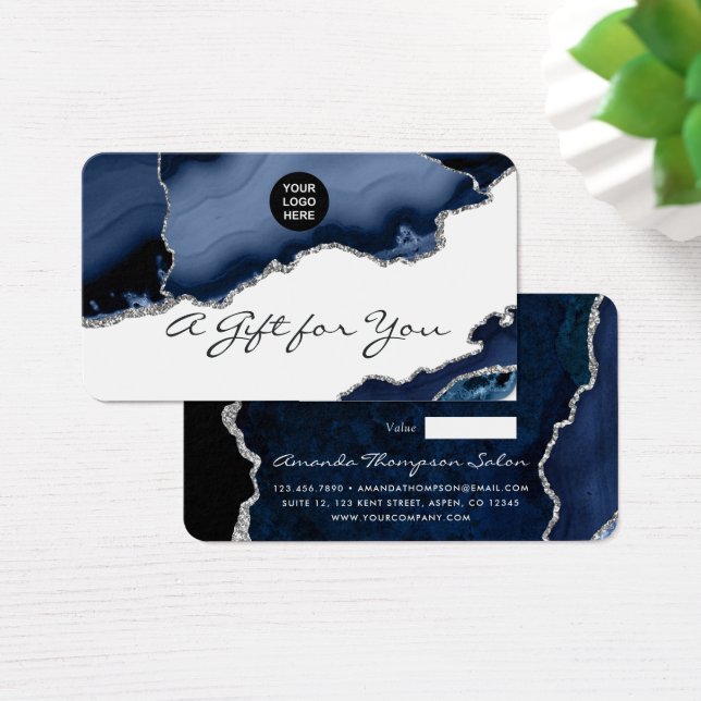 Navy and Silver Agate Stone Gift Certificate (Desk)