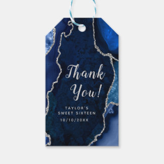 Navy and Silver Agate Sweet Sixteen Thank You Gift Tags