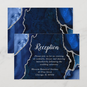 Navy and Silver Agate Wedding Reception Enclosure Card