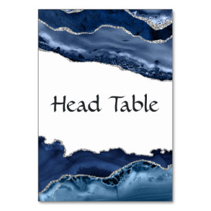 Navy and Silver Agate Wedding Table Number
