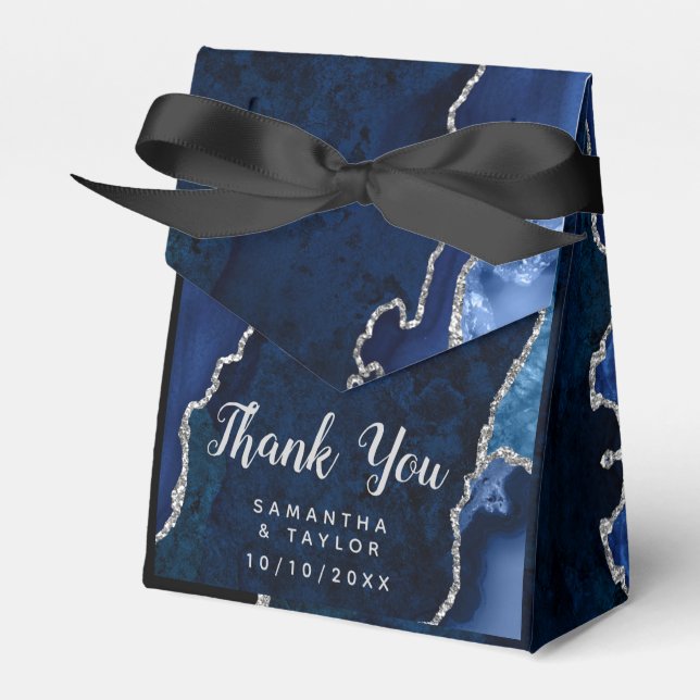 Navy and Silver Agate Wedding Thank You Favor Box (Front Side)