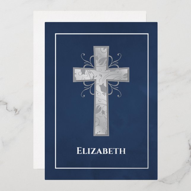 Navy and Silver Baptism or Christening Filigree  (Front/Back)