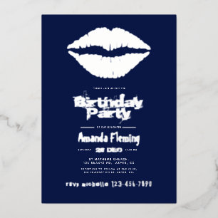 Navy and Silver Birthday Kiss Lips