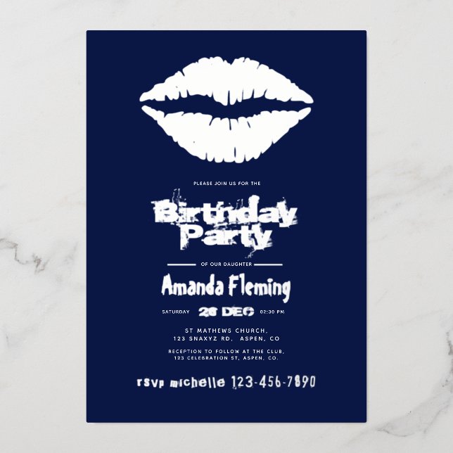 Navy and Silver Birthday Kiss Lips (Front)