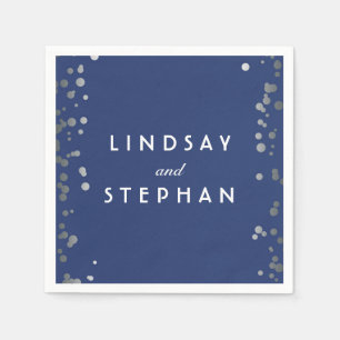 Navy and Silver Confetti Dots Wedding Napkin