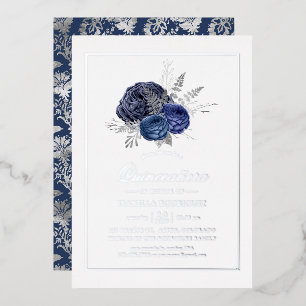 Navy and Silver Floral Quinceañera
