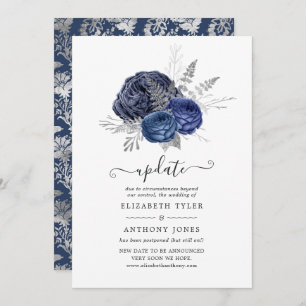 Navy and Silver Floral Wedding Update Invitation