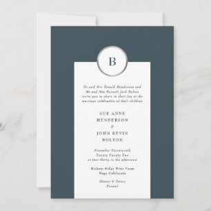 Navy and Silver Foil Circle Monogram Wedding Invitation